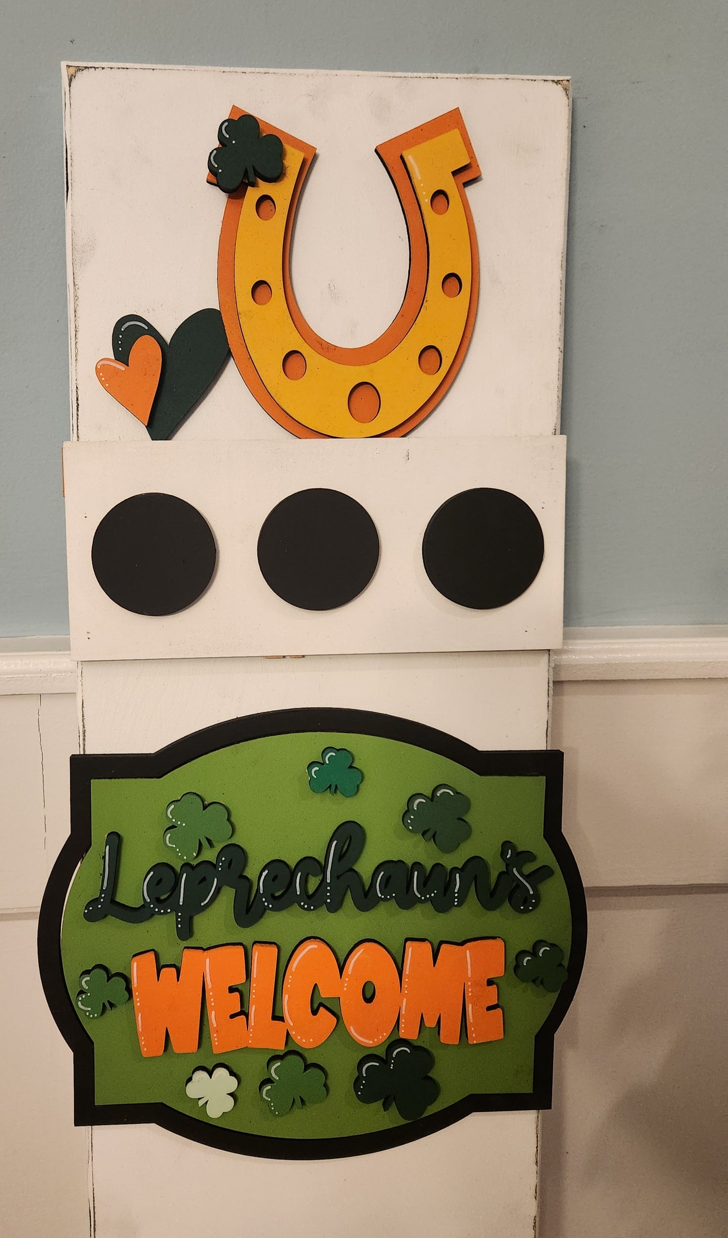 St Patrick Interchangeable Porch Leaner – Custom Wooden Front Porch Sign with Swappable Holiday & Everyday Designs