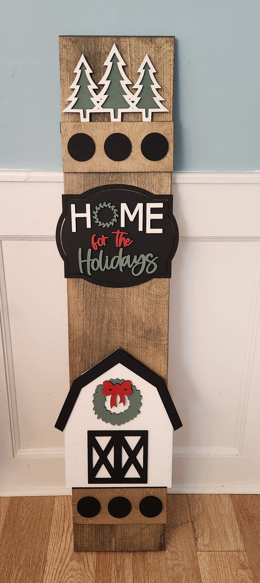 Christmas Home for the Holidays Interchangeable Porch Leaner – Custom Wooden Front Porch Sign with Swappable Holiday & Everyday Designs