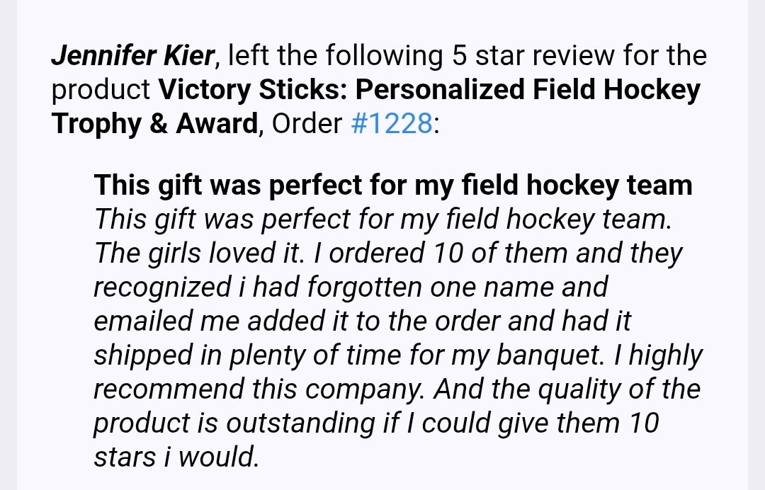 Victory Sticks: Personalized Field Hockey Trophy & Award