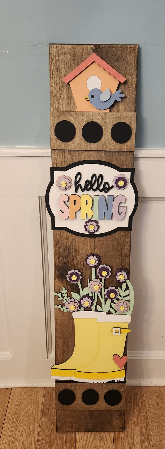 Spring Interchangeable Porch Leaner – Custom Wooden Front Porch Sign with Swappable Holiday & Everyday Designs