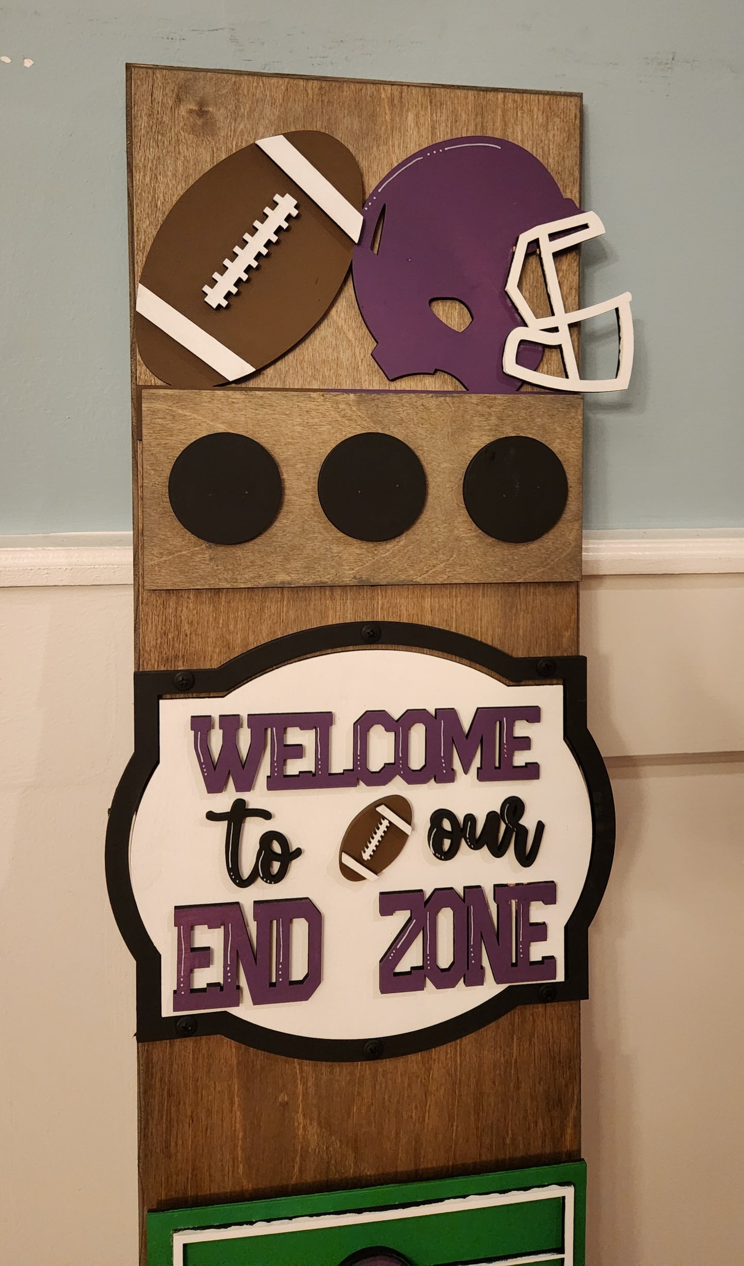Personalized Football Interchangeable Porch Leaner – Custom Wooden Front Porch Sign with Swappable Holiday & Everyday Designs