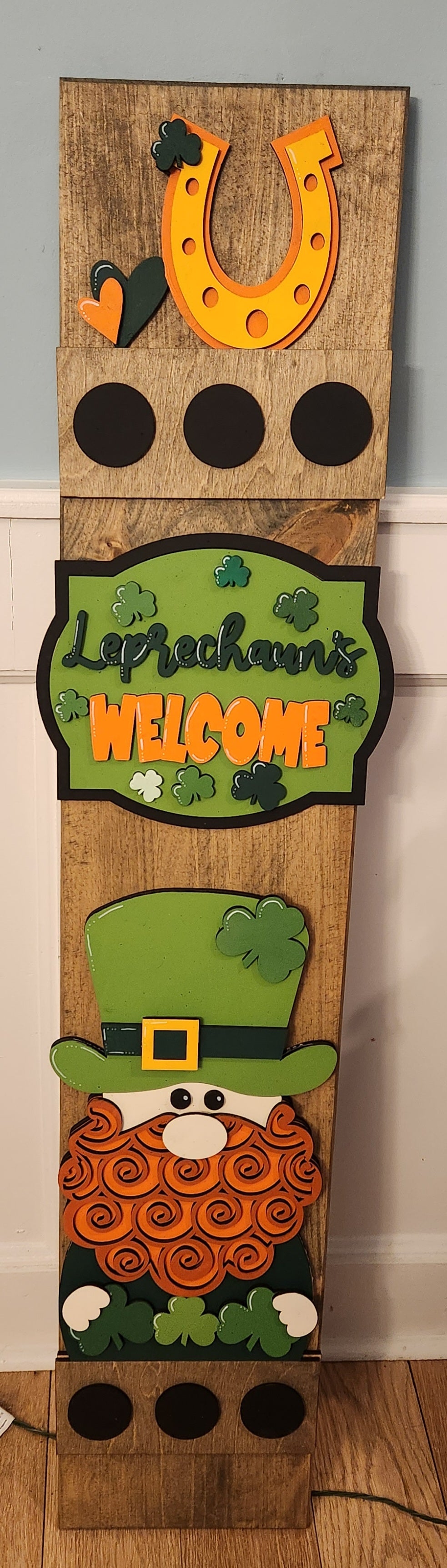 St Patrick Interchangeable Porch Leaner – Custom Wooden Front Porch Sign with Swappable Holiday & Everyday Designs