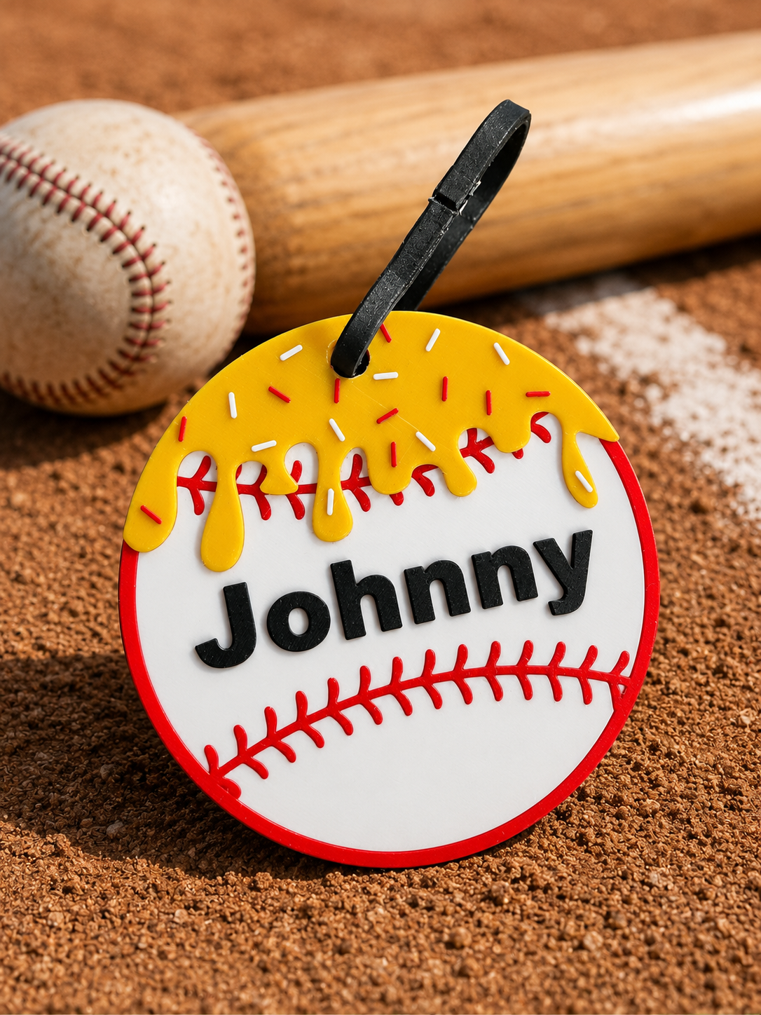 ⚾ Personalized 3D Printed Baseball Bag Tag – 4” Round with Clip