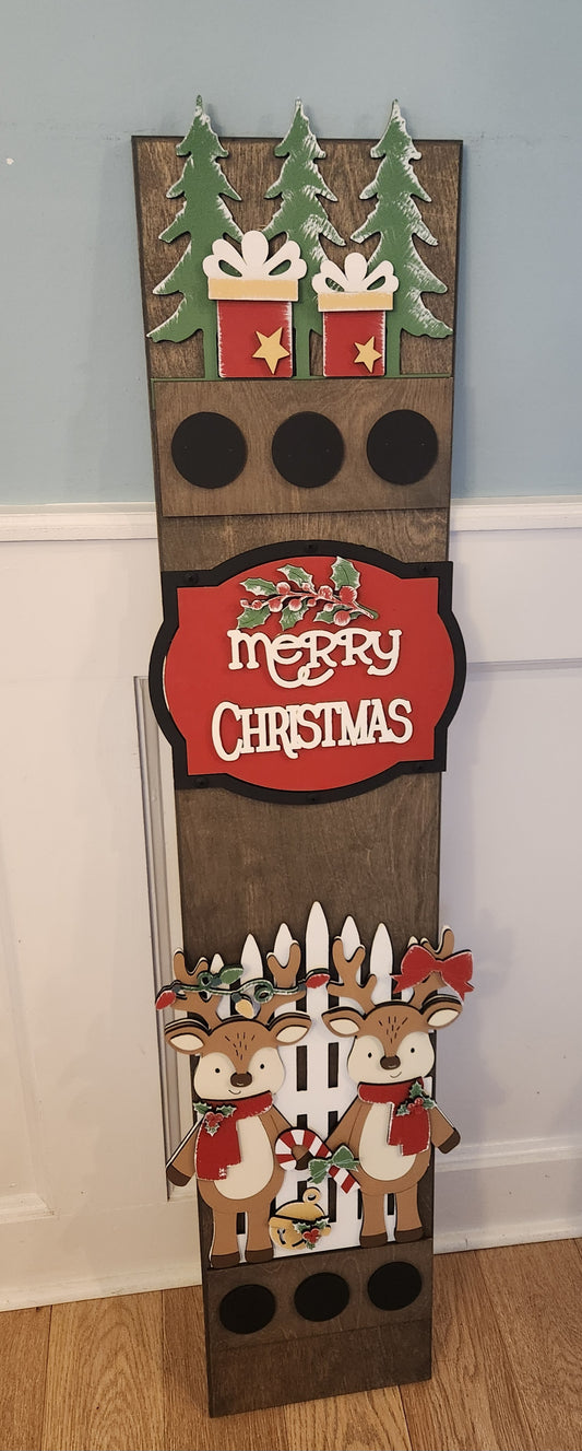 Christmas Holiday Reindeer Interchangeable Porch Leaner – Custom Wooden Front Porch Sign with Swappable Holiday & Everyday Designs
