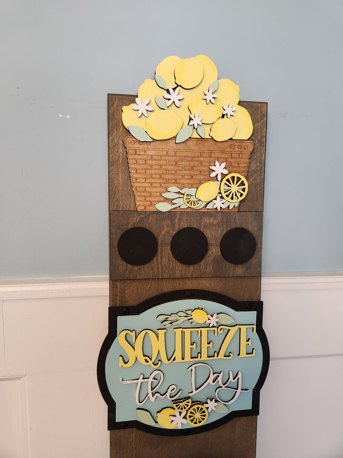 Lemonade Interchangeable Porch Leaner – Custom Wooden Front Porch Sign with Swappable Holiday & Everyday Designs