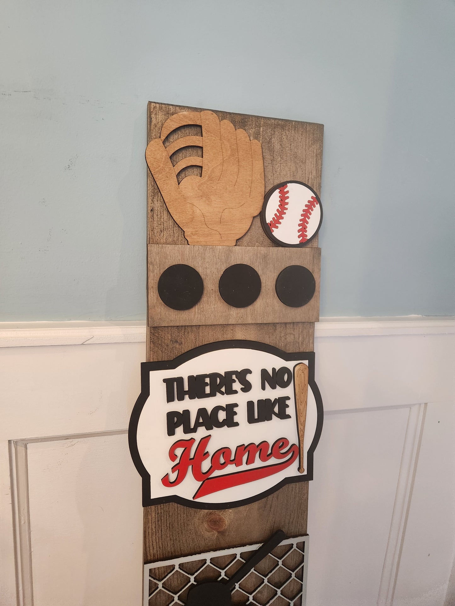 Personalized Baseball Interchangeable Porch Leaner – Custom Wooden Front Porch Sign with Swappable Holiday & Everyday Designs