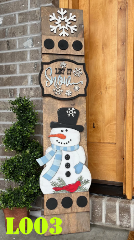 Winter Christmas Holiday Interchangeable Porch Leaner – Custom Wooden Front Porch Sign with Swappable Holiday & Everyday Designs