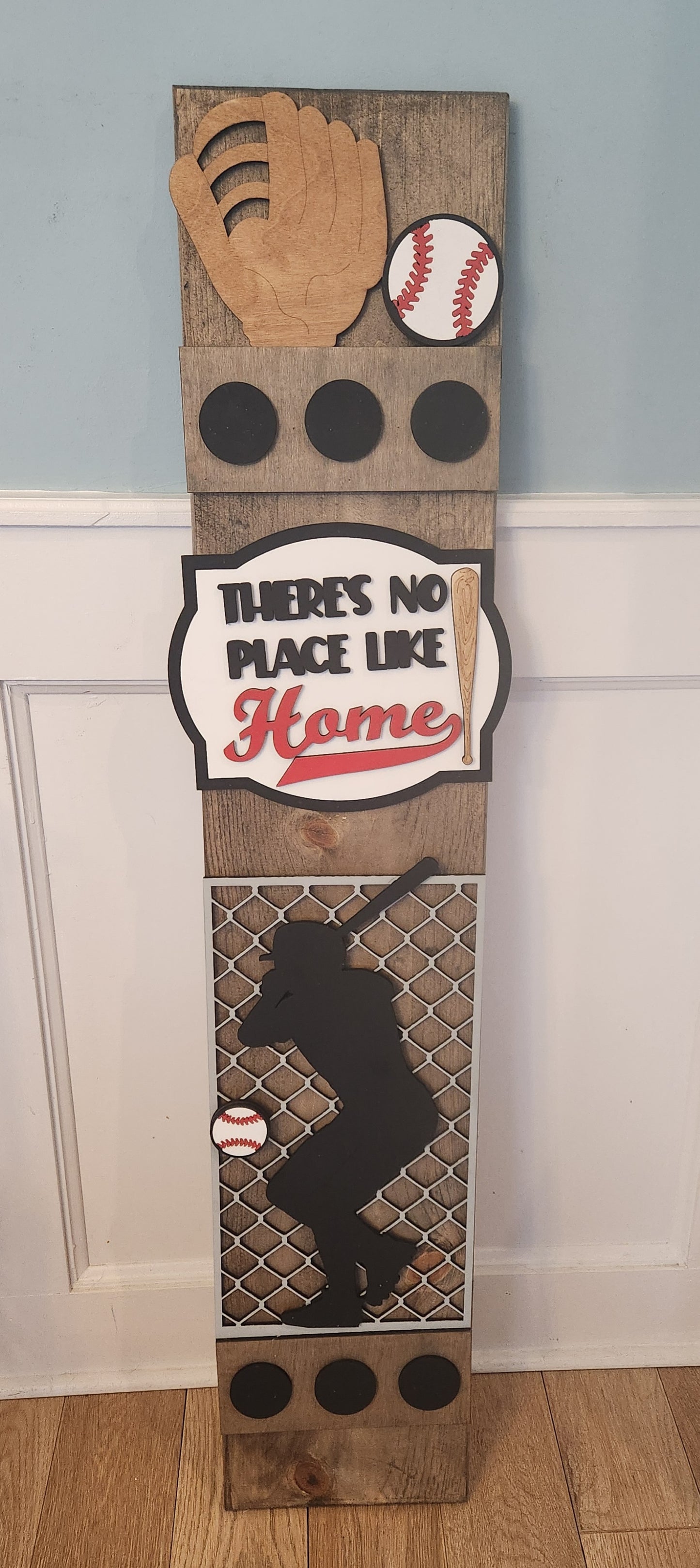 Personalized Baseball Interchangeable Porch Leaner – Custom Wooden Front Porch Sign with Swappable Holiday & Everyday Designs