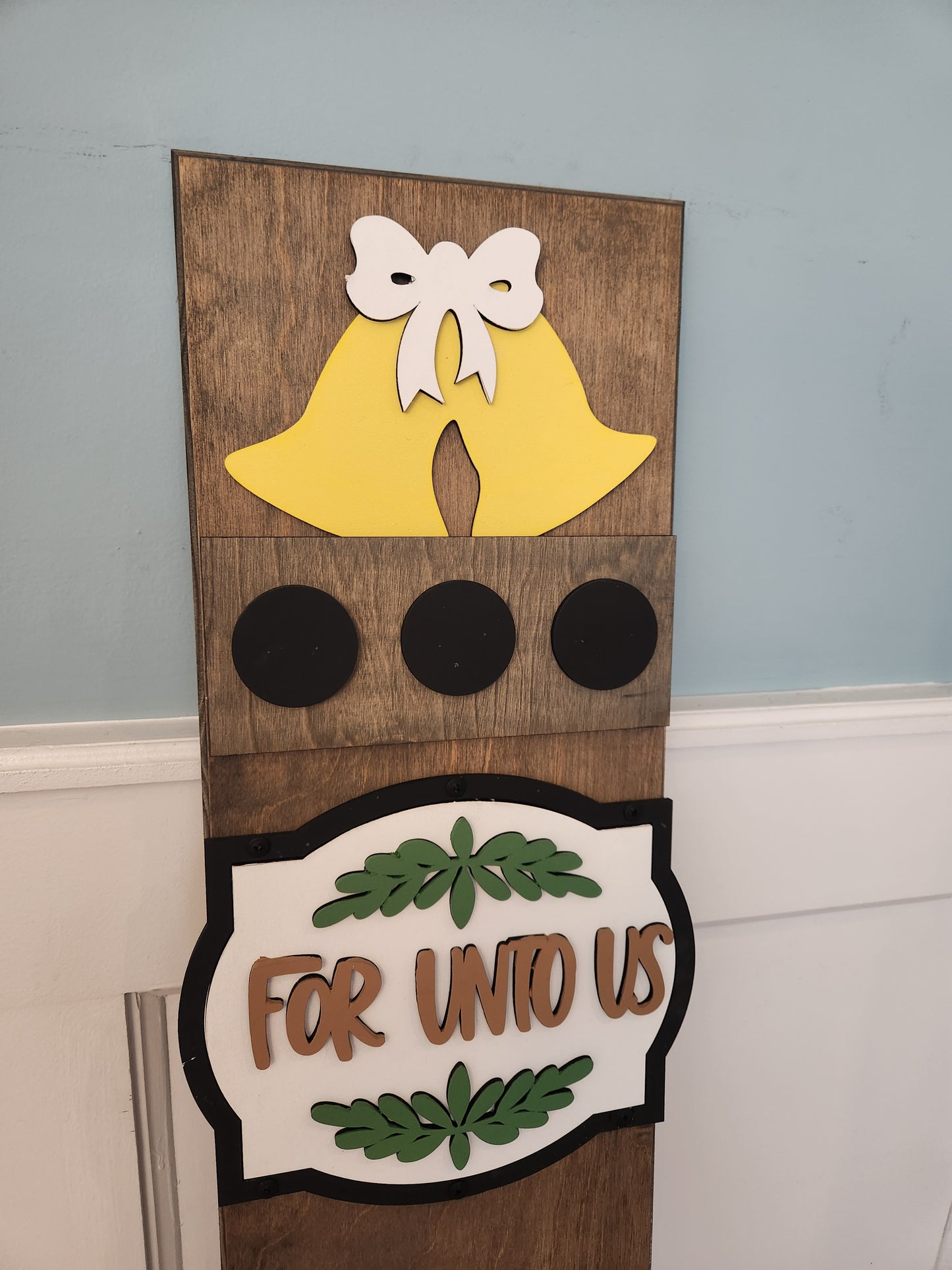 For Unto Us Holy Holiday Nativity Interchangeable Porch Leaner – Custom Wooden Front Porch Sign with Swappable Holiday & Everyday Designs