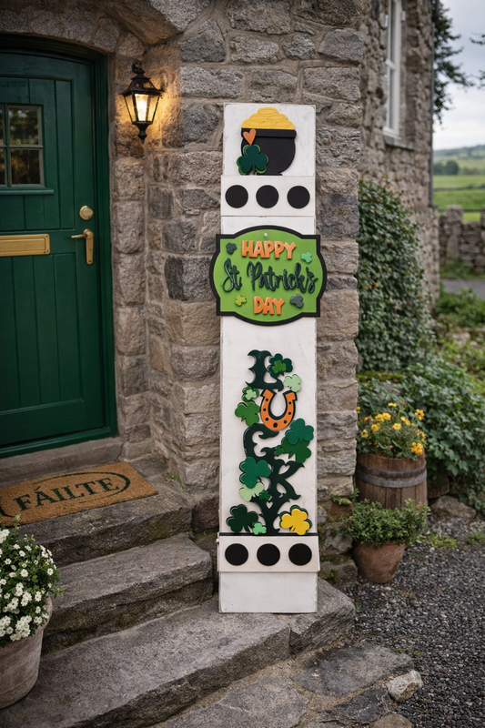 St Patrick's Day Interchangeable Porch Leaner – Custom Wooden Front Porch Sign with Swappable Holiday & Everyday Designs