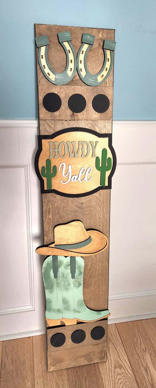 Howdy Yall Interchangeable Porch Leaner – Custom Wooden Front Porch Sign with Swappable Holiday & Everyday Designs