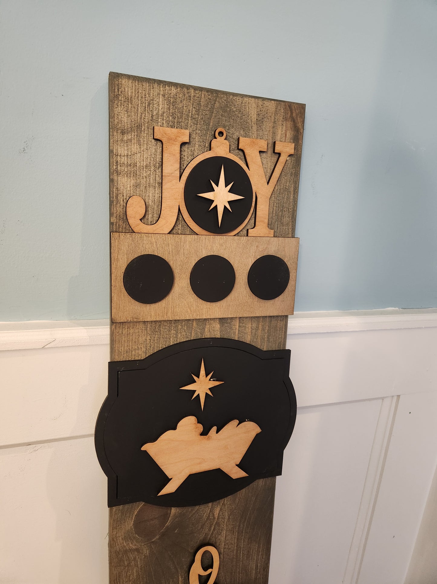 Christmas Joy Holy Night Holiday Interchangeable Porch Leaner – Custom Wooden Front Porch Sign with Swappable Holiday & Everyday Designs