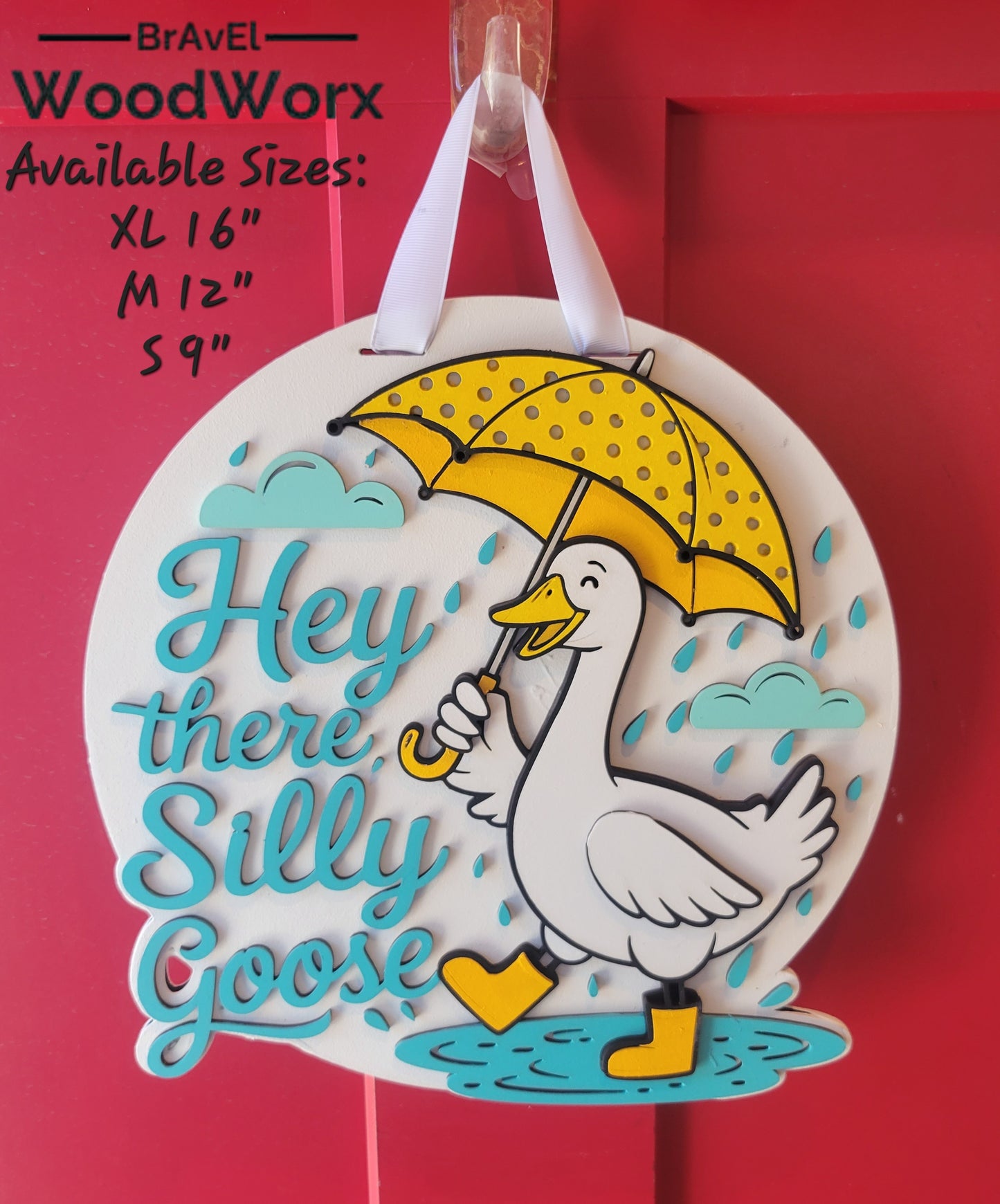 Whimsical goose door sign – handmade round door hanger in multiple sizes
